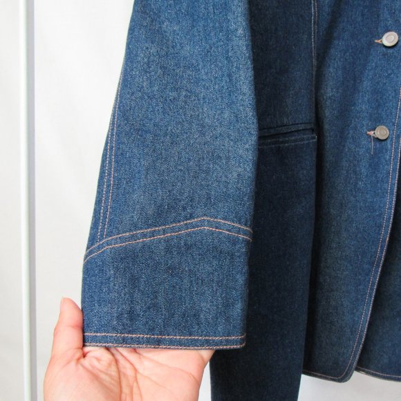 VINTAGE 70S Denim Jacket with Faux Fur Collar Dark Blue Wash Size Large - Picture 4 of 12